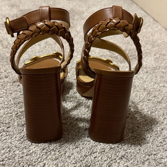 Michael Kors Tan Heeled Sandals with Gold Accent - Picture 4 of 7